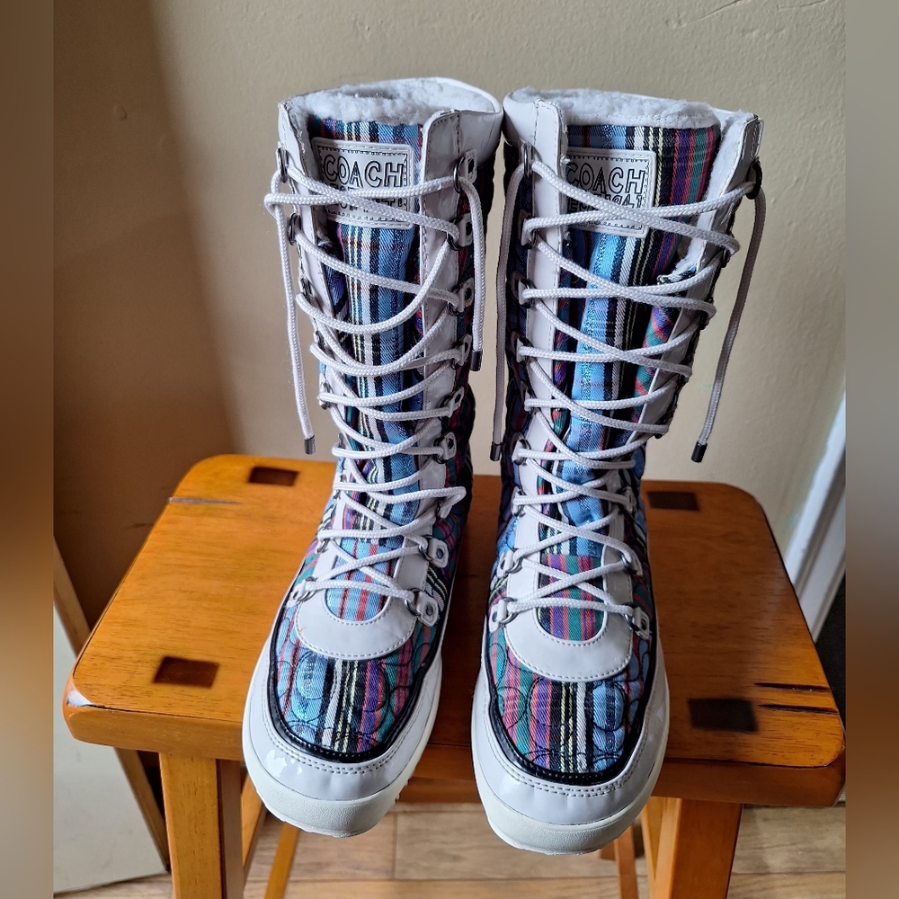 COACH POPPY Peggey Tartan Plaid Quilted Women's Shearling Winter Boots 10 - Picture 10 of 11